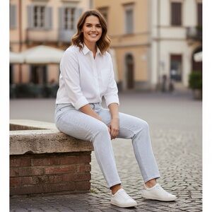 Ralph Lauren Jeans Plus Size Womens 20 Blue White Striped Denim Preppy Old Money